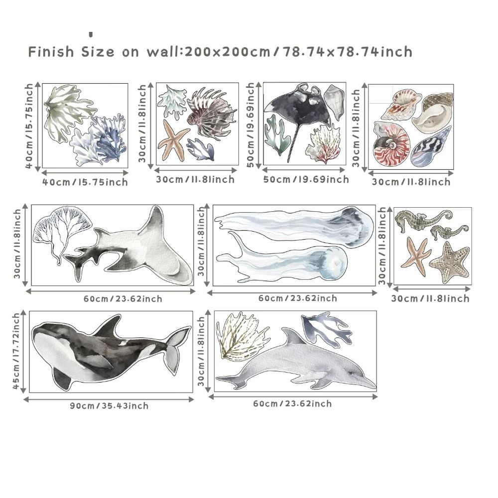 Underwater World Watercolor Wall Decals Waterproof Coral Tropical Fish Stickers For Bathroom Nurs 6