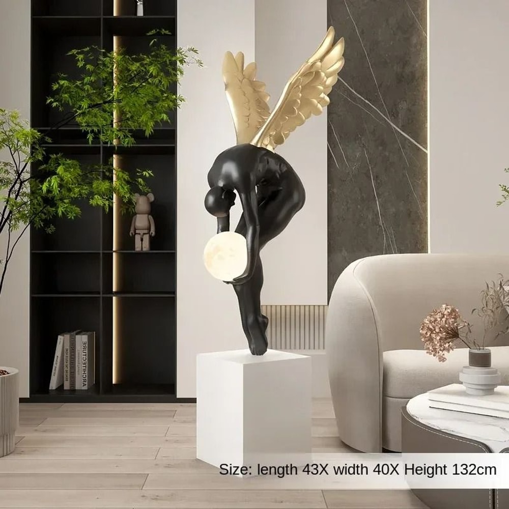 Luminous Wing Figure Model Sculpture Large Nordic Style Resin Statue Modern Living Room Luxury Or 7