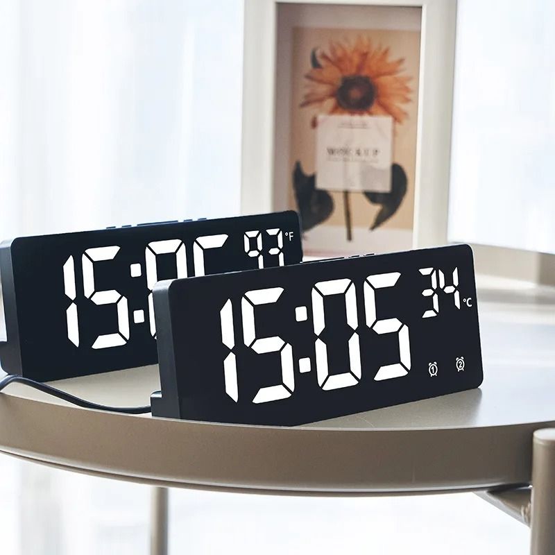 Voice Control LED Digital Alarm Clock Smart Mirror Desktop Timepiece With Temperature Display Nig 5