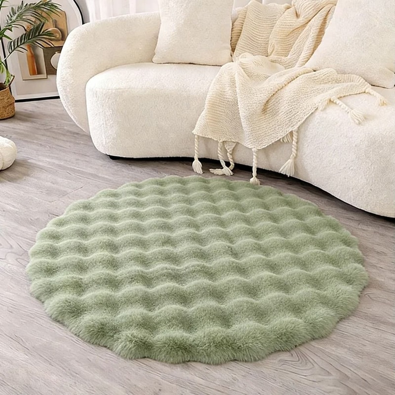 Faux Rabbit Fur Bubble Texture Round Carpet Premium Soft Plush Rugs For Kids Bedrooms Game Cushion 12
