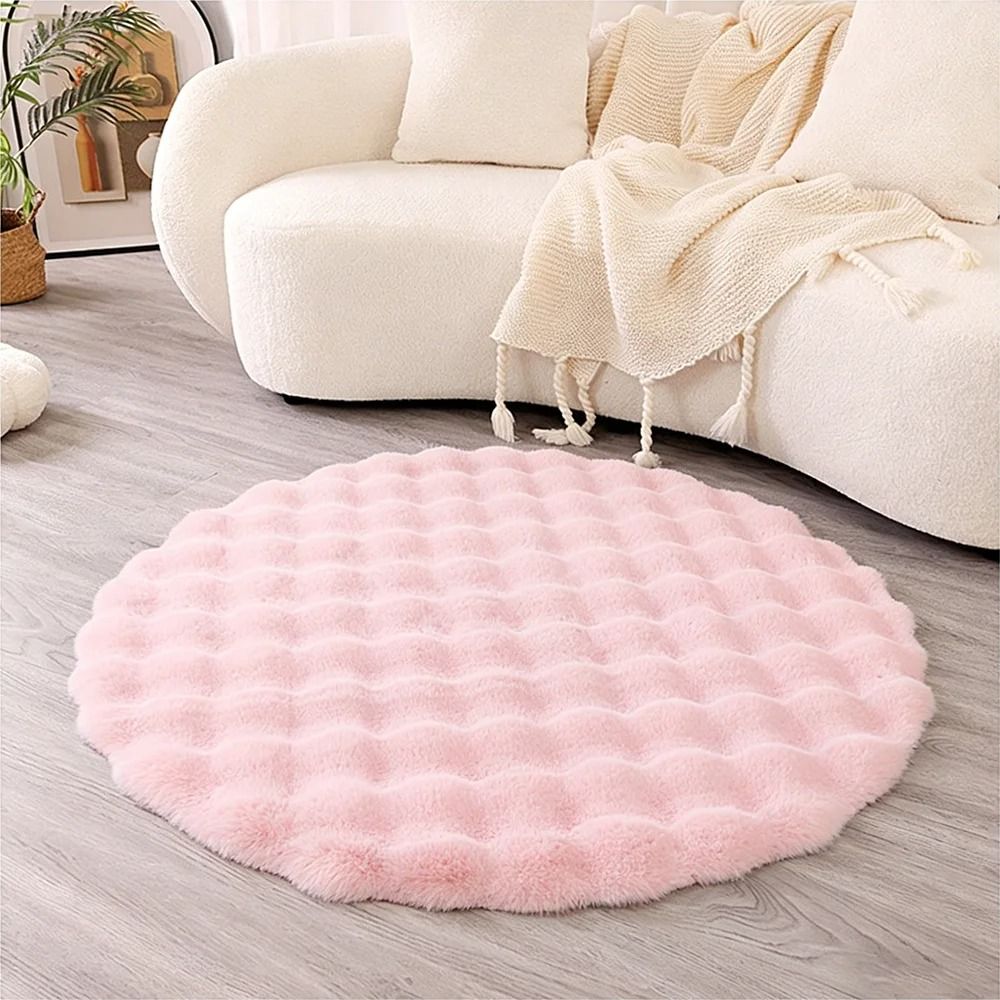 Faux Rabbit Fur Bubble Texture Round Carpet Premium Soft Plush Rugs For Kids Bedrooms Game Cushion 1