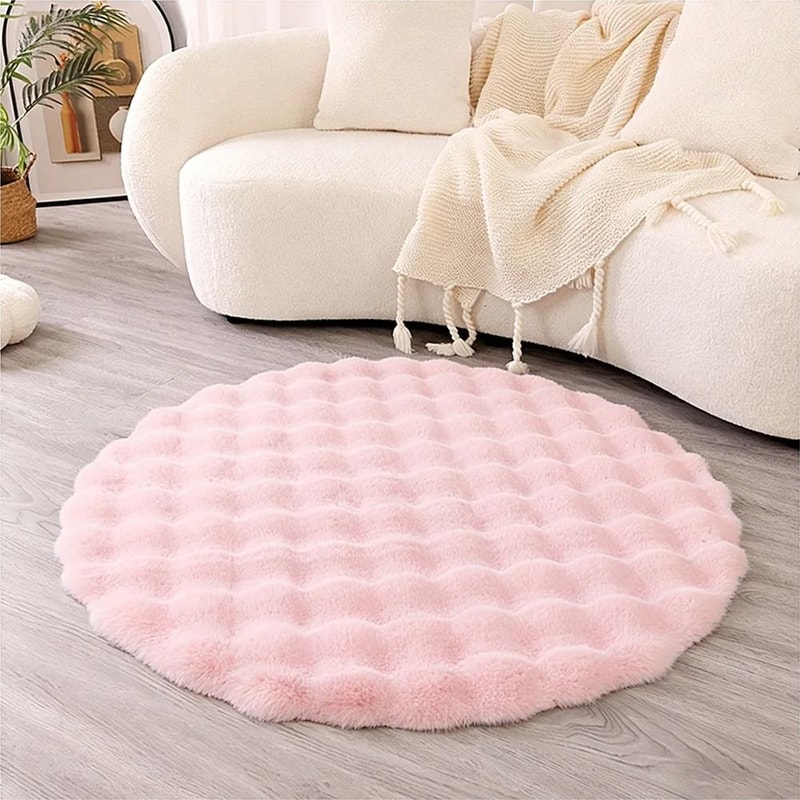 Faux Rabbit Fur Bubble Texture Round Carpet Premium Soft Plush Rugs For Kids Bedrooms Game Cushion 1