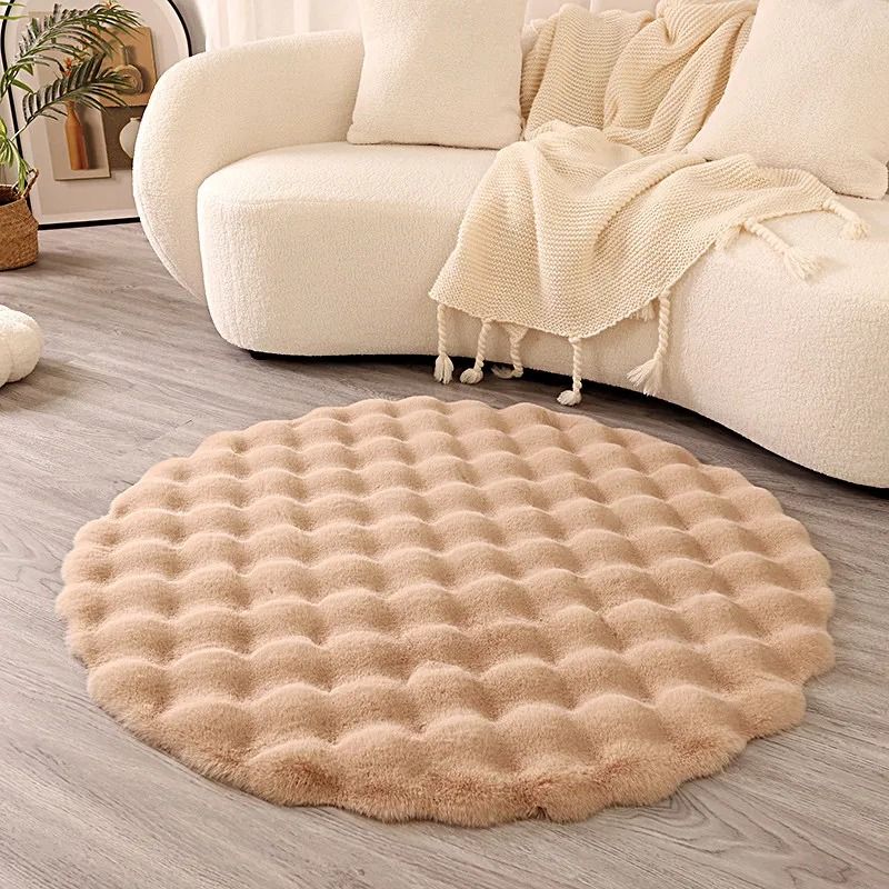 Faux Rabbit Fur Bubble Texture Round Carpet Premium Soft Plush Rugs For Kids Bedrooms Game Cushion 7