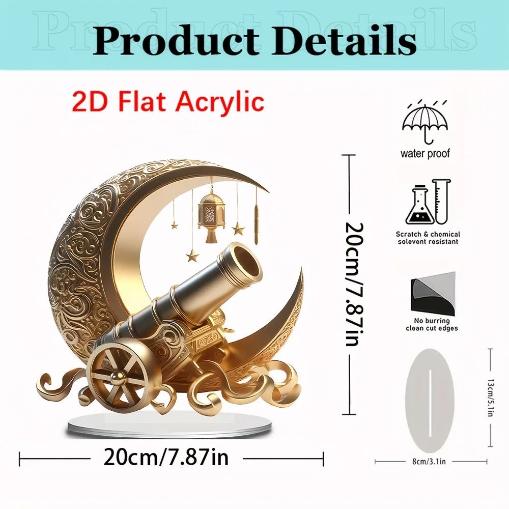 Acrylic Moon Turret Silhouette Ornament 2D Desktop Decor With Flower Star Lantern Accents For Ho 5