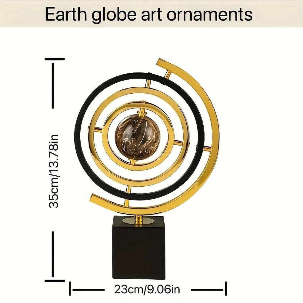 Gemini Said Modern Abstract Metal Globe Sculpture Black Golden Art Decor With Rectangular Base Fo 5