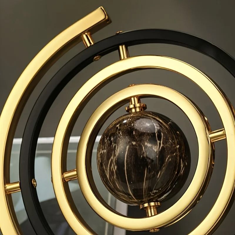 Gemini Said Modern Abstract Metal Globe Sculpture Black Golden Art Decor With Rectangular Base Fo 6