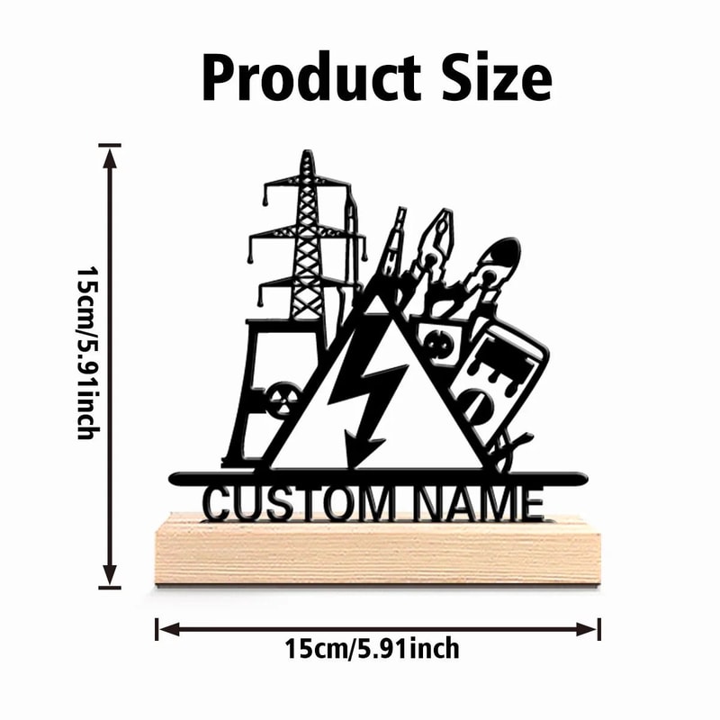 Custom Electrical Engineer Metal Statue Personalized Professional Art With Solid Wooden Base Tech 6