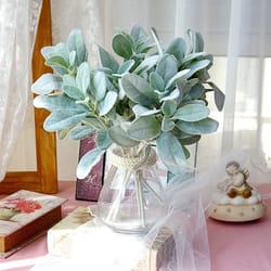10-piece "flocked" artificial lambs ear stems – premium faux greenery for wedding bouquet