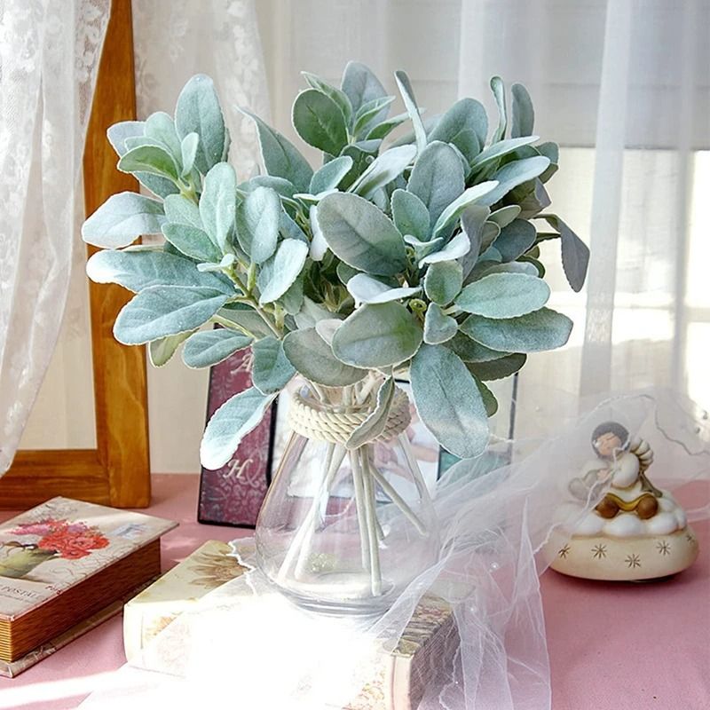 10Piece Flocked Artificial Lambs Ear Stems Premium Faux Greenery For Wedding Bouquet 2