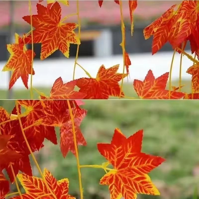 Simulated Red Maple Leaf Vine Seasonal Autumn Garland For Halloween Thanksgiving Festive Christma 1