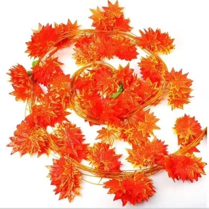 Simulated Red Maple Leaf Vine Seasonal Autumn Garland For Halloween Thanksgiving Festive Christma 4