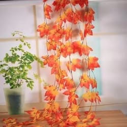 simulated red maple leaf vine – seasonal autumn garland for halloween, thanksgiving, & festive christmas decor