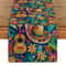 Mexican Style Colorful Printed Linen Table Runner Festive Cactus Sombrero Patterns For Day Of The 0