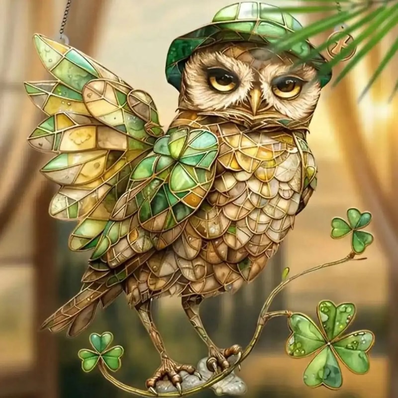 Colorful Owl Celestial Suncatcher Vibrant Stained Acrylic Window Pendant For Living Rooms Bedrooms 1