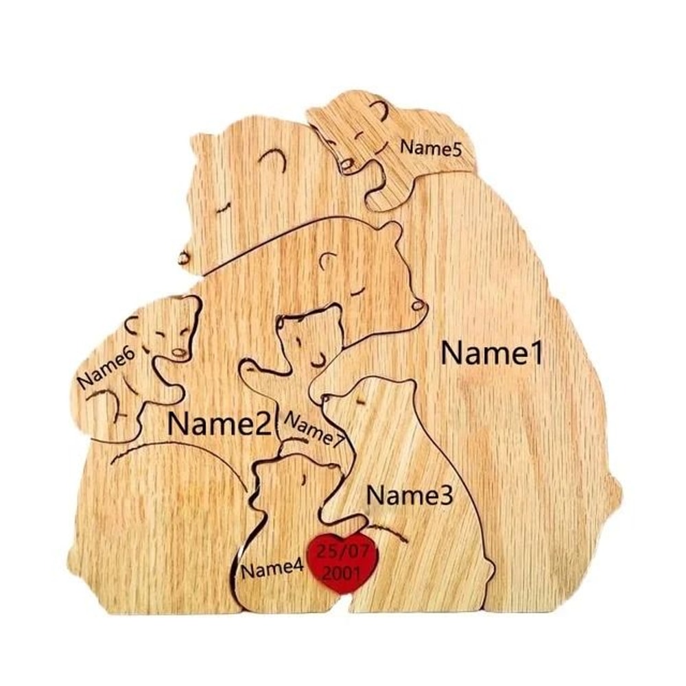 Custom Bear Family Wooden Puzzle Personalized Interlocking Name Ornament For Family Gifts Modern 12