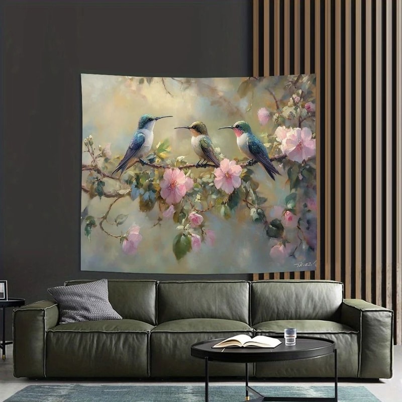 Vibrant Hummingbird Soft Floral Tapestry Elegant Botanical Wall Art For Bedrooms Offices Creativ 3