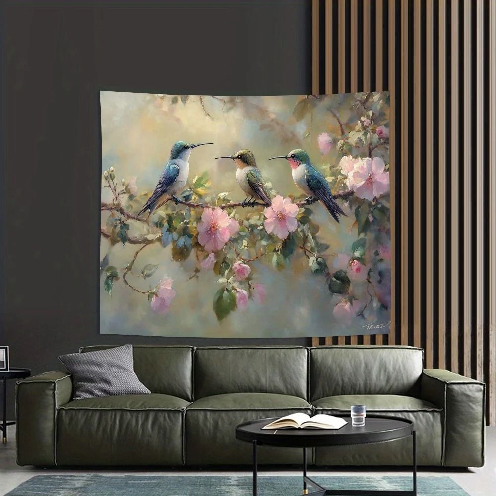 Vibrant Hummingbird Soft Floral Tapestry Elegant Botanical Wall Art For Bedrooms Offices Creativ 6