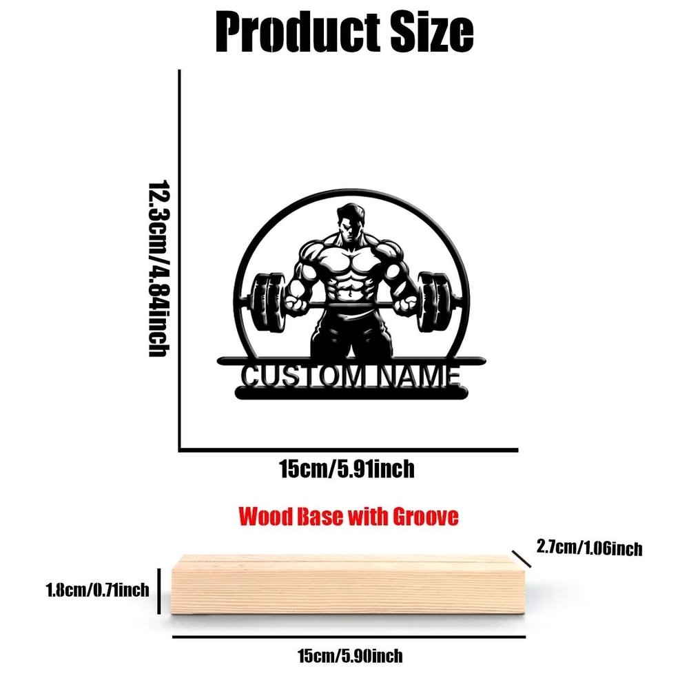 Custom Weightlifting Metal Sculpture Personalized Athletic Statuette With HandFinished Wooden Base 2
