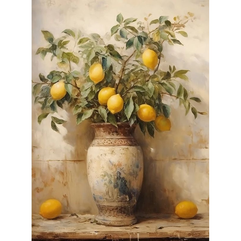Retro Lemon Garden Canvas Art Fresh Citrus Olive Tree Wall Prints For Modern Living Rooms Offices 19