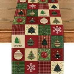 plaid linen holiday table runner – festive christmas tree & snowflake dining decor for winter kitchens & holiday parties