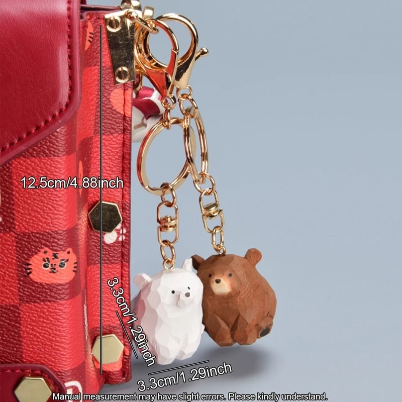 Wooden Carved Teddy Bear Keychain HandFinished Natural Wood Animal Pendant For Couple Gifts Creat 5