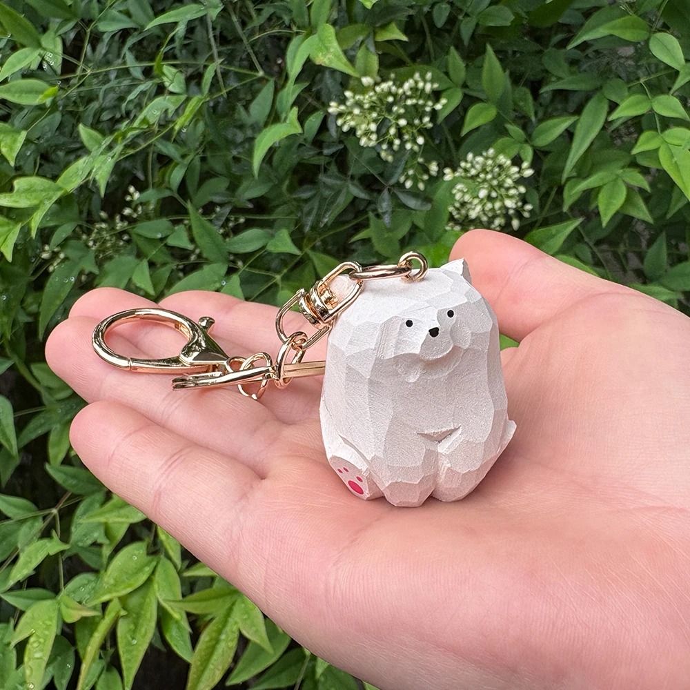 Wooden Carved Teddy Bear Keychain HandFinished Natural Wood Animal Pendant For Couple Gifts Creat 6