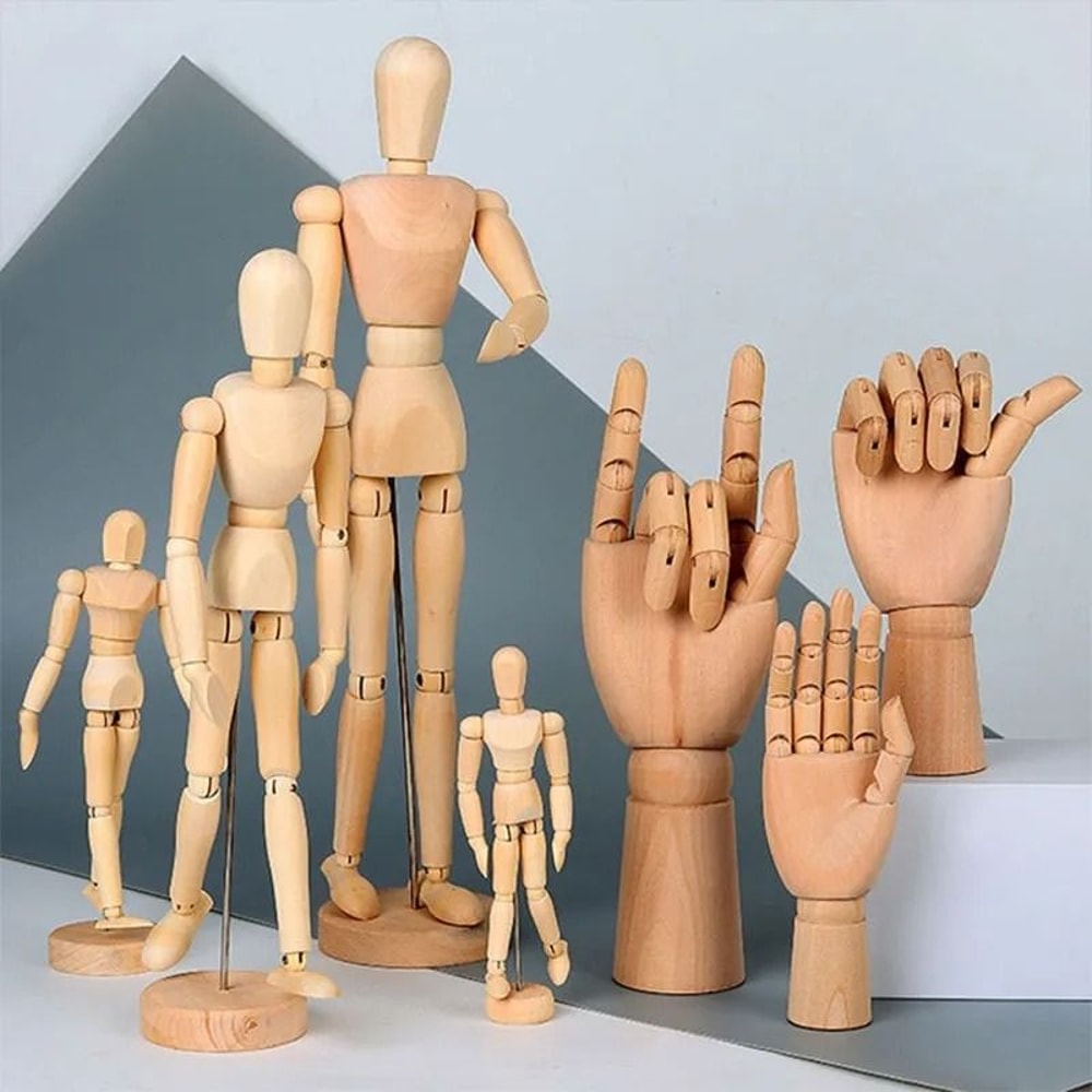 Artistic Wooden Sketch Mannequin Hand Set Movable Anatomical Models For Drawing Sculptural Decor 3