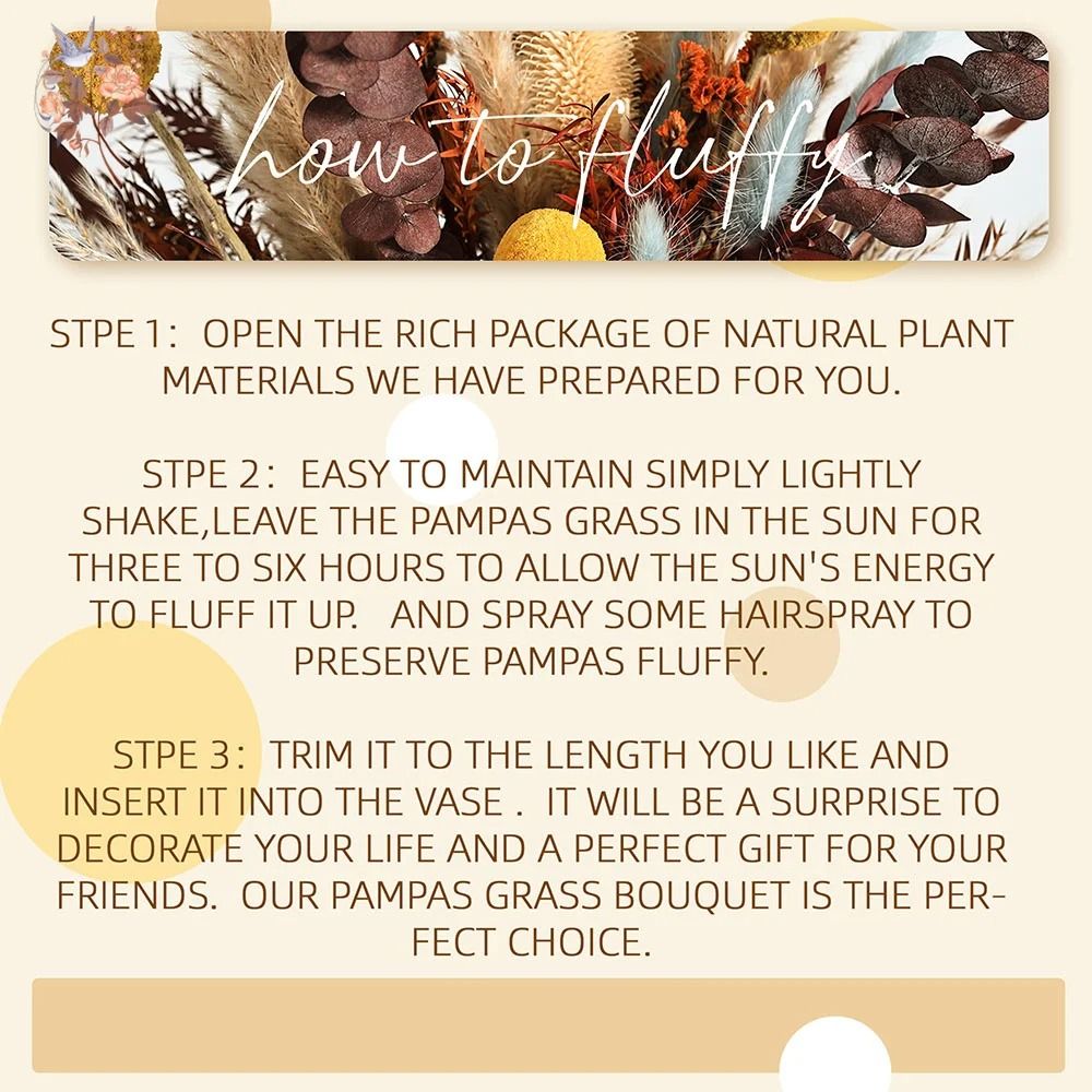 40Piece Preserved Botanical Bouquet Orange Eucalyptus Pampas Grass Set For Tropical Boho Home Dec 6