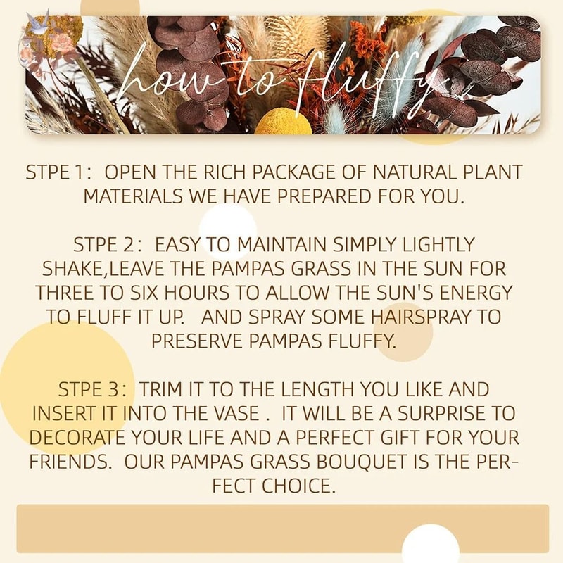 40Piece Preserved Botanical Bouquet Orange Eucalyptus Pampas Grass Set For Tropical Boho Home Dec 6