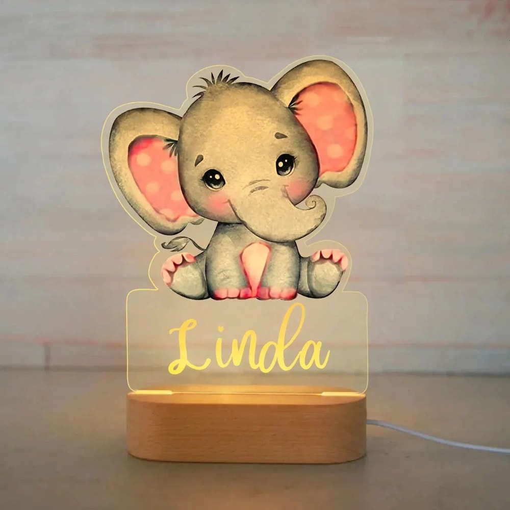 Personalized USB Acrylic Night Light Custom Name Animal Designs For Modern Baby Nurseries Kids Bed 7