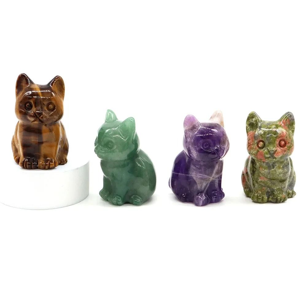 HandCarved Natural Stone Cat Statue Healing Crystal Amethyst Mixed Mineral Figurine For Chakra Me 3