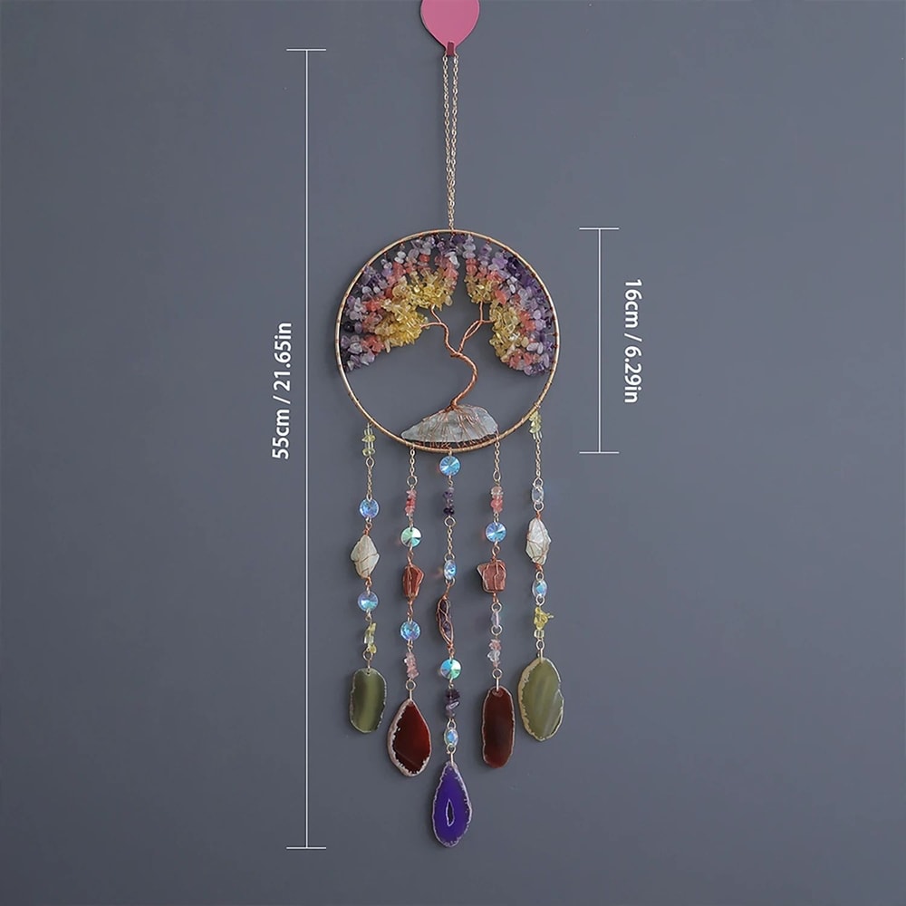 Natural Agate Crystal Dream Catcher HandFinished Moon Star Sun Wall Hanging For Modern Zen Sanctu 6