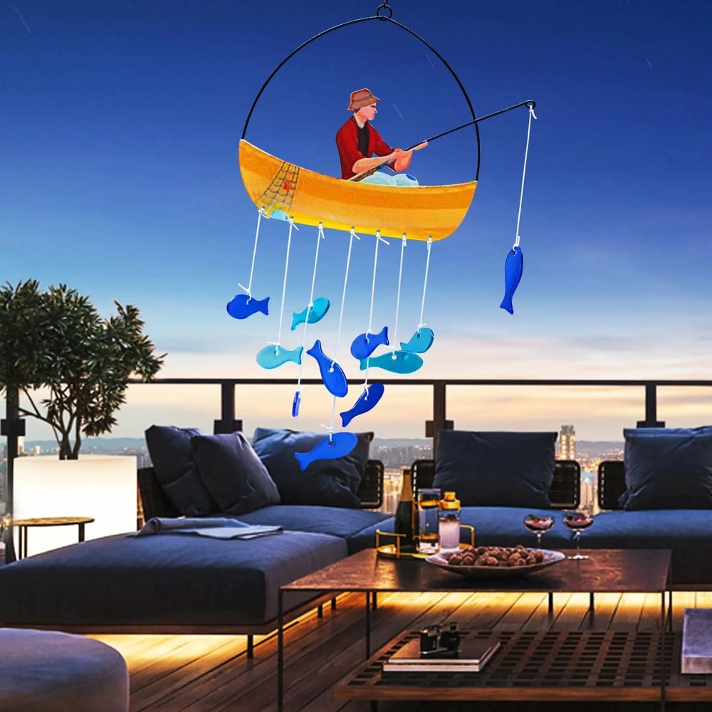 Blue Sea Glass Fish Wind Chime Nautical Suncatcher Outdoor Garden Decor For Coastal Sanctuaries 1
