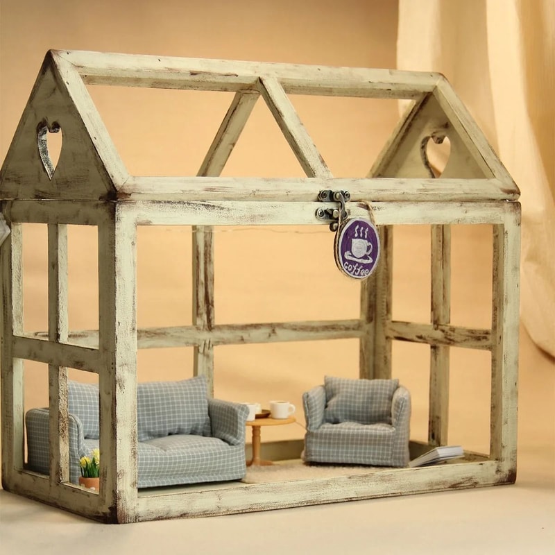 Miniature Plaid Wooden Single Sofa HighDefinition Modern Dollhouse Furniture Home Decor 6