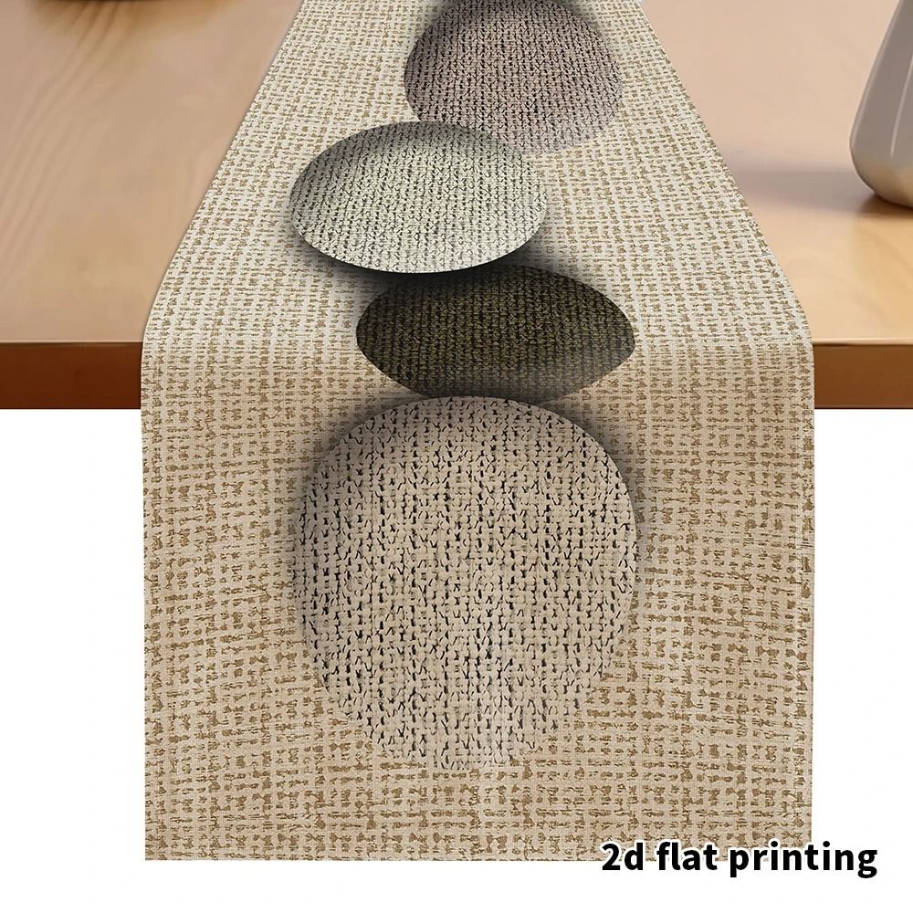 Pebble Pattern Textured Table Runner EarthToned Neutral Fabric For Modern Minimalist Dining Home 0