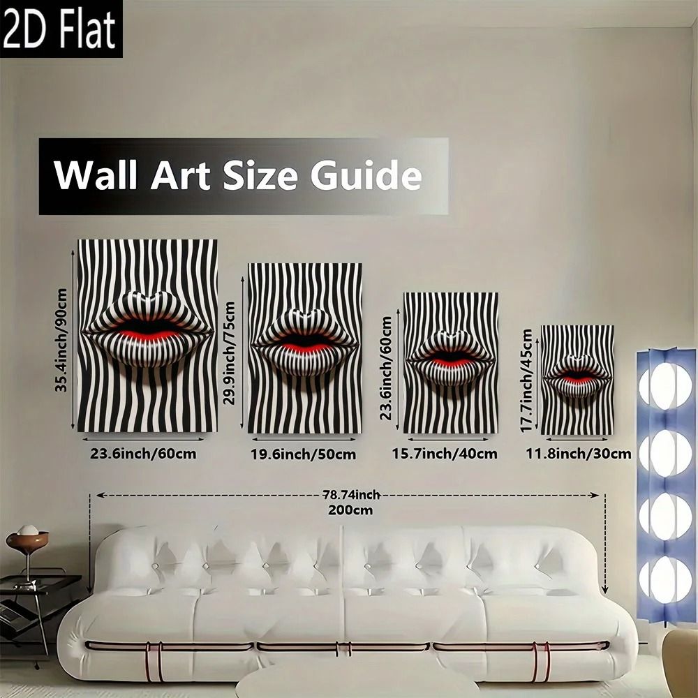 Abstract Striped Lip Art Print Modern Retro Frameless Canvas For Bold Interior Wall Decor 1