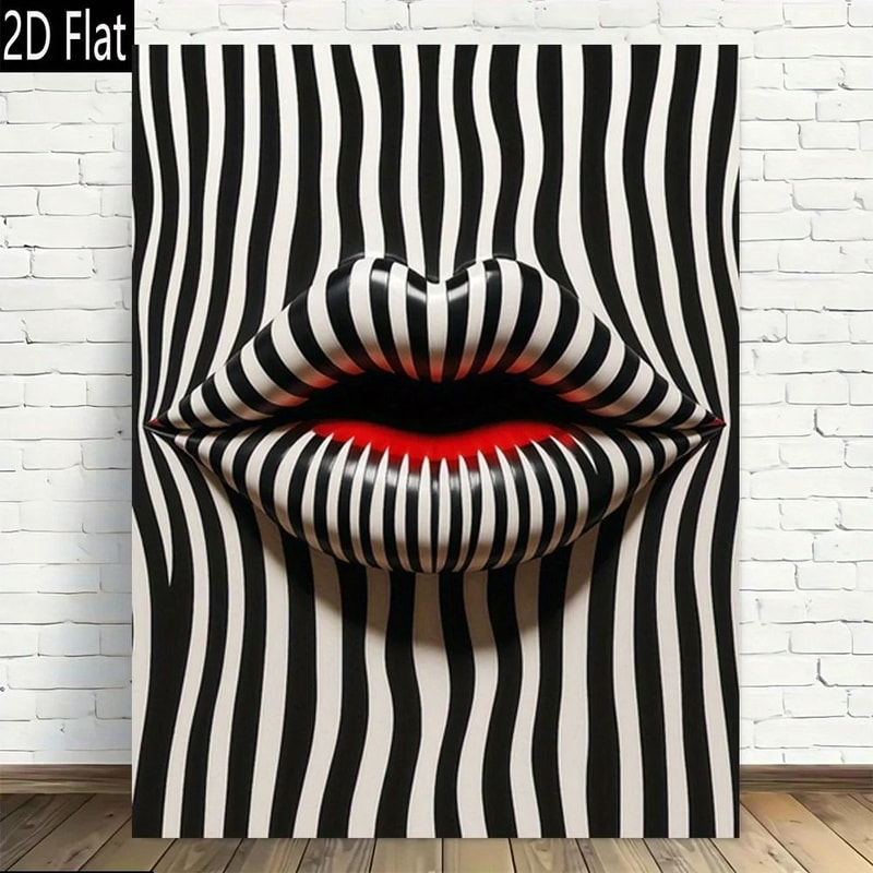 Abstract Striped Lip Art Print Modern Retro Frameless Canvas For Bold Interior Wall Decor 2
