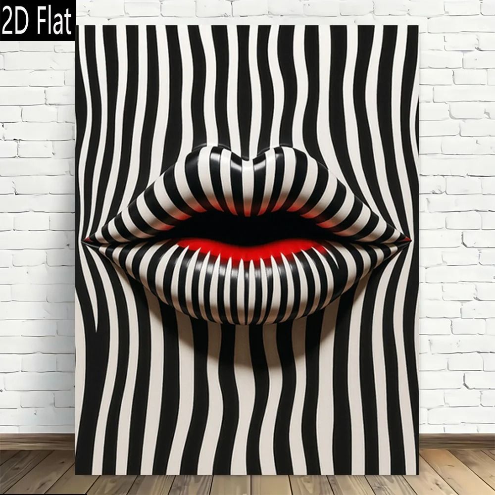 Abstract Striped Lip Art Print Modern Retro Frameless Canvas For Bold Interior Wall Decor 6
