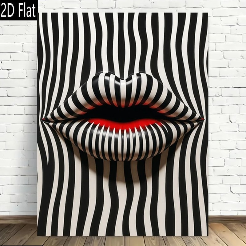 Abstract Striped Lip Art Print Modern Retro Frameless Canvas For Bold Interior Wall Decor 6