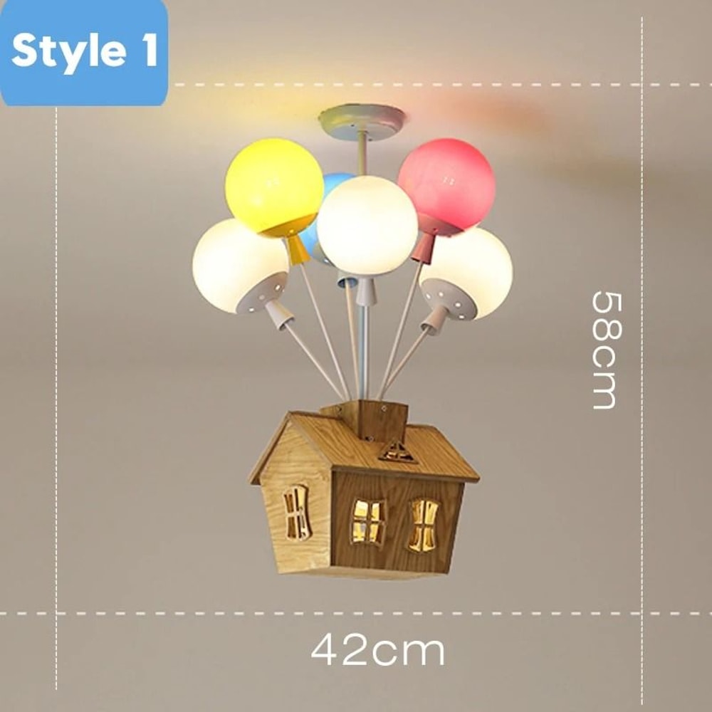 Kids Balloon Sputnik Hybrid Chandelier Modern Wood Glass Ceiling Luminaire For Playrooms Dining 9