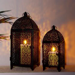 2-piece decorative metal candle lantern set – high-definition hollow pattern hanging lanterns