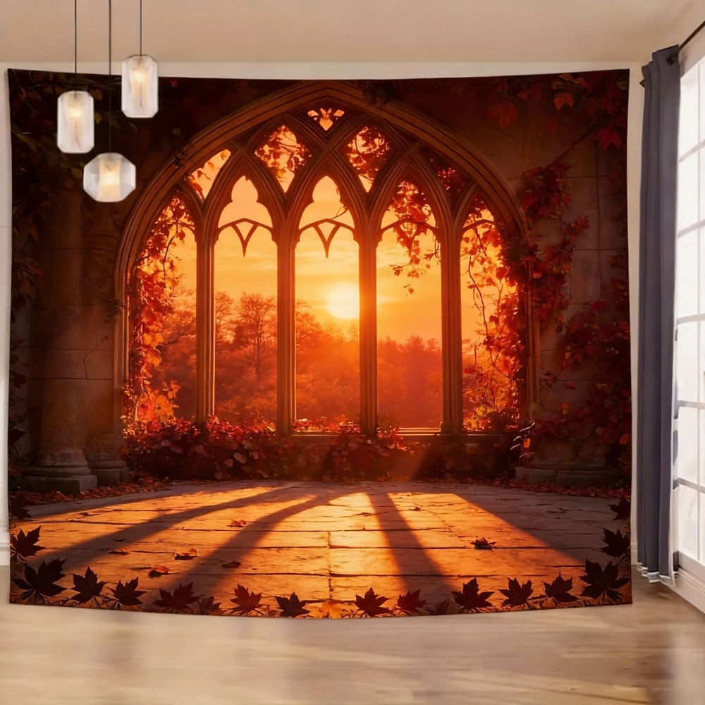 Enchanted Gothic Window Lush Garden Tapestry 10