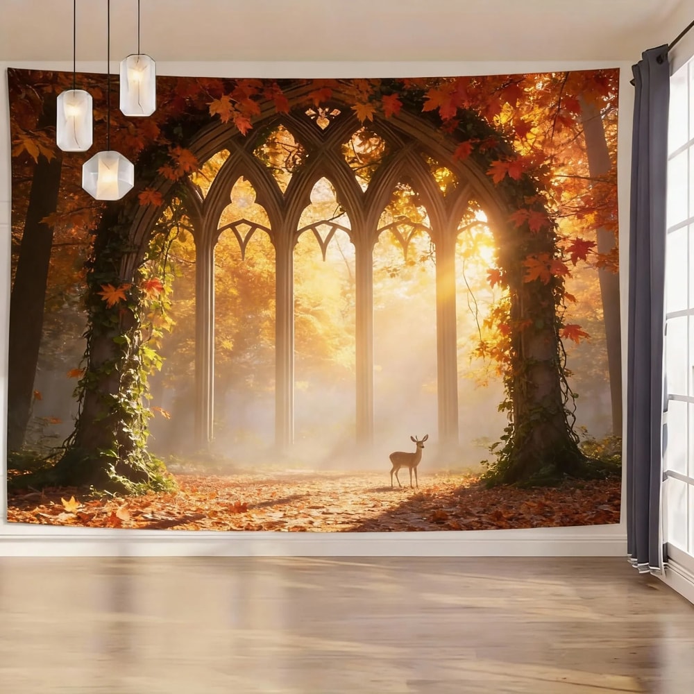 Enchanted Gothic Window Lush Garden Tapestry 15