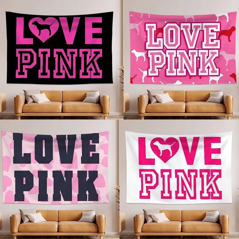 Chic LOVE PINK Aesthetic Wall Tapestry 0