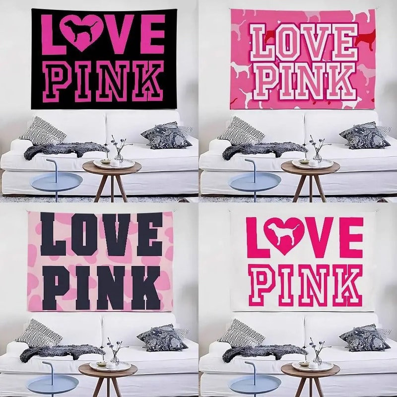 Chic LOVE PINK Aesthetic Wall Tapestry 1