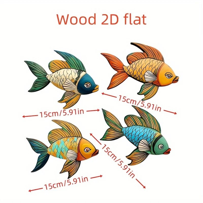 Rustic Nautical Colorful Tropical Fish Wall Art 4Piece 4