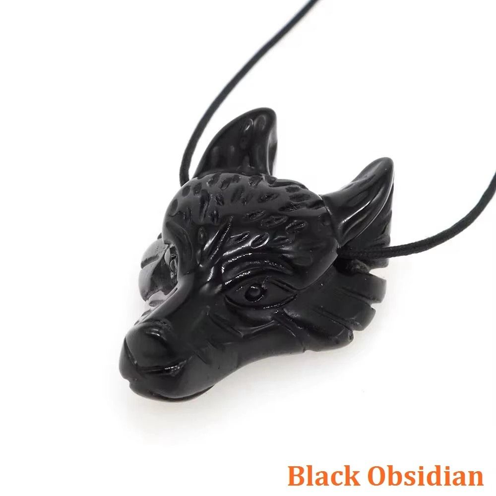 Natural HandCarved Wolf Head Crystal Pendant 9