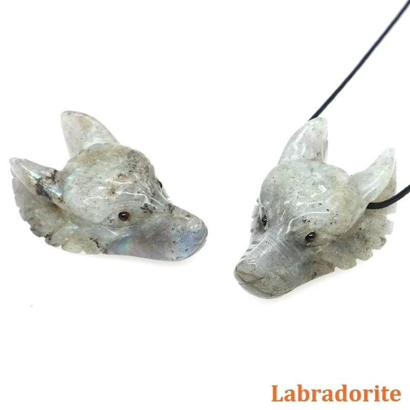 Natural HandCarved Wolf Head Crystal Pendant 13