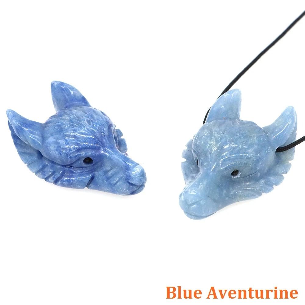 Natural HandCarved Wolf Head Crystal Pendant 18