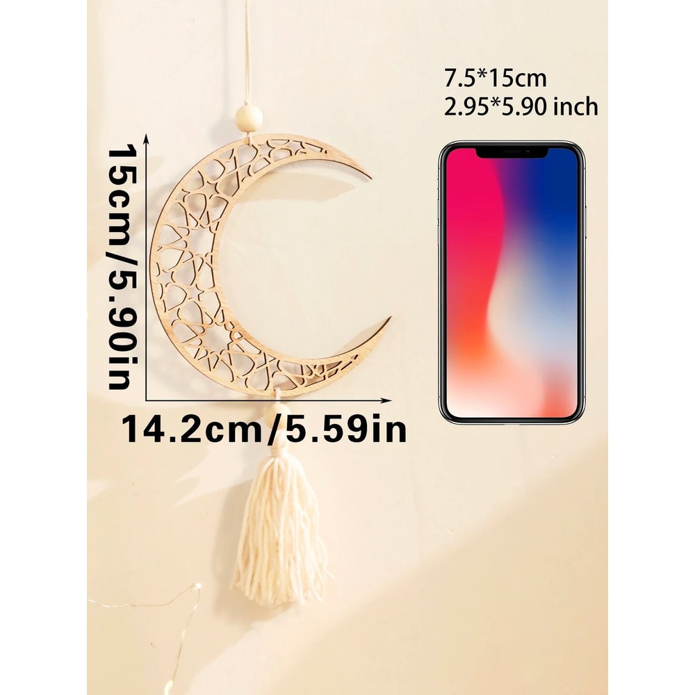 Wooden Ramadan Lunar Tassels Eid Mubarak Ornaments 6